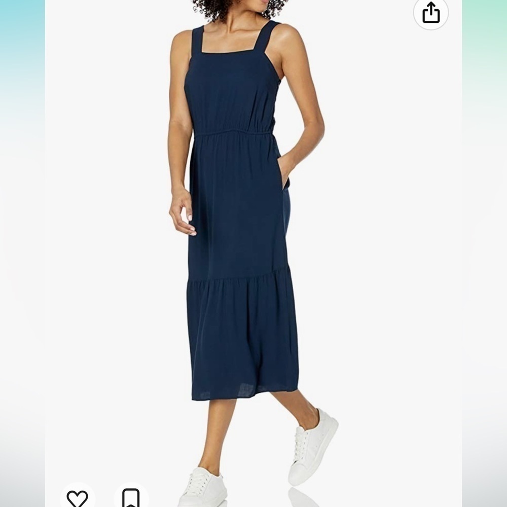 NWT XXL blue Amazon Essentials Women's Fluid Twill Tiered Midi Summer Dress